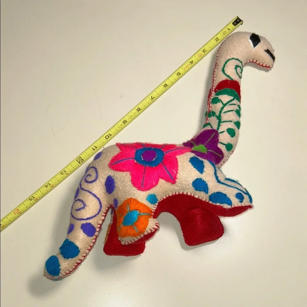 Mexican Handmade Unique Felt Floral Embroidered Dinosaur Brachiosaurus Plush